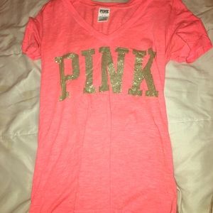 pink short sleeve shirt